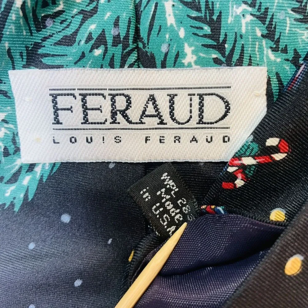 Louis Feraud Christmas Silk Necktie Tie Santa Claus Skis Skiing Outdoorsy Office